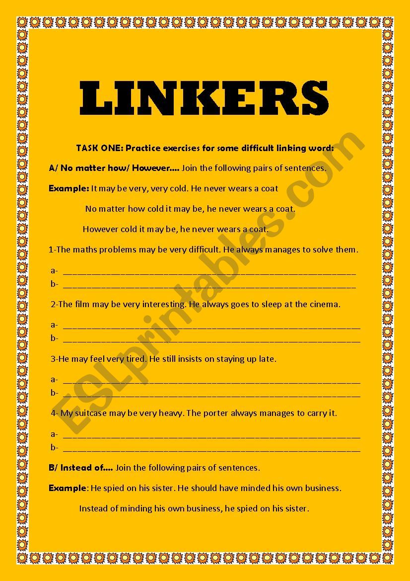 linkers worksheet