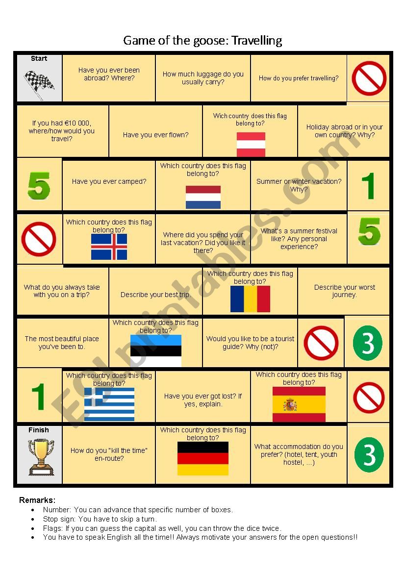 Game of the goose travelling  worksheet