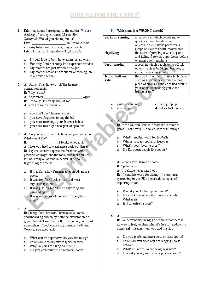 TEOG Quiz (Unit 6 