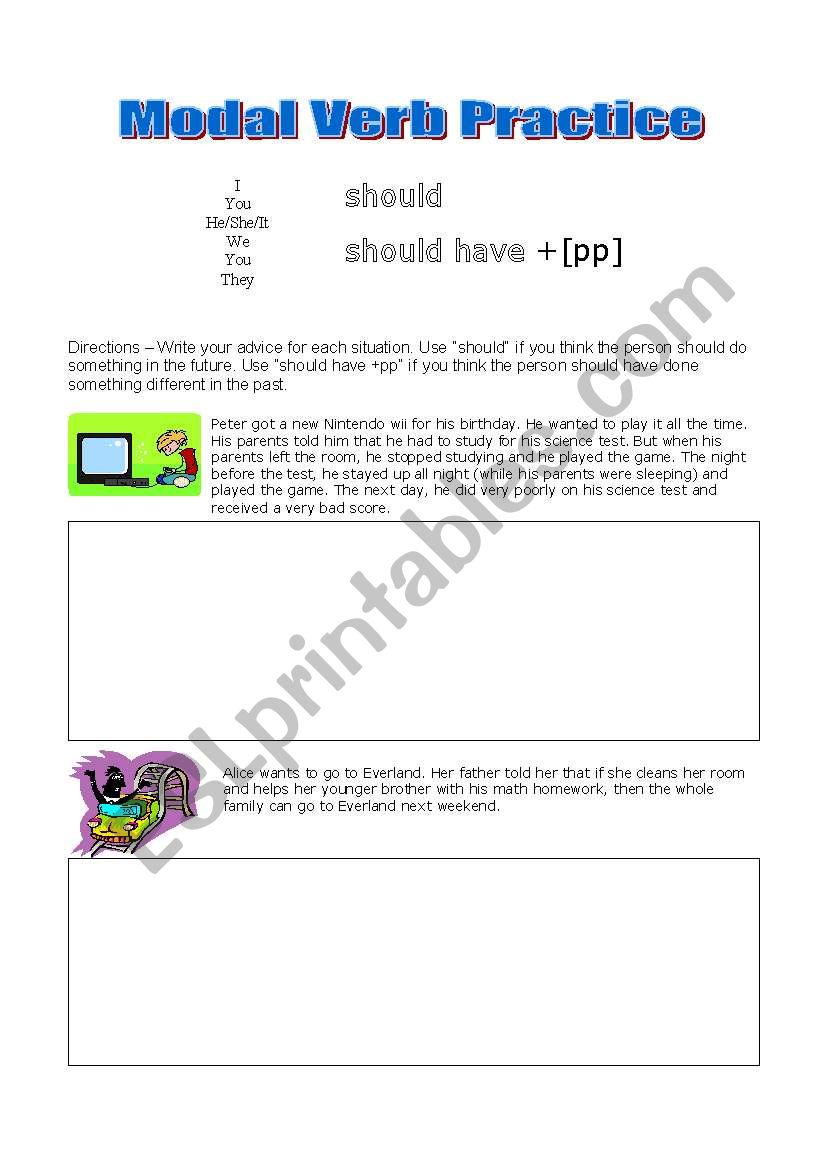 Modal Verb Writing worksheet worksheet