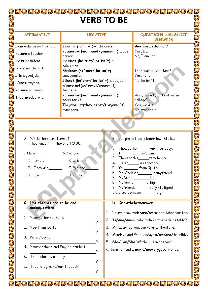 VERB TO worksheet