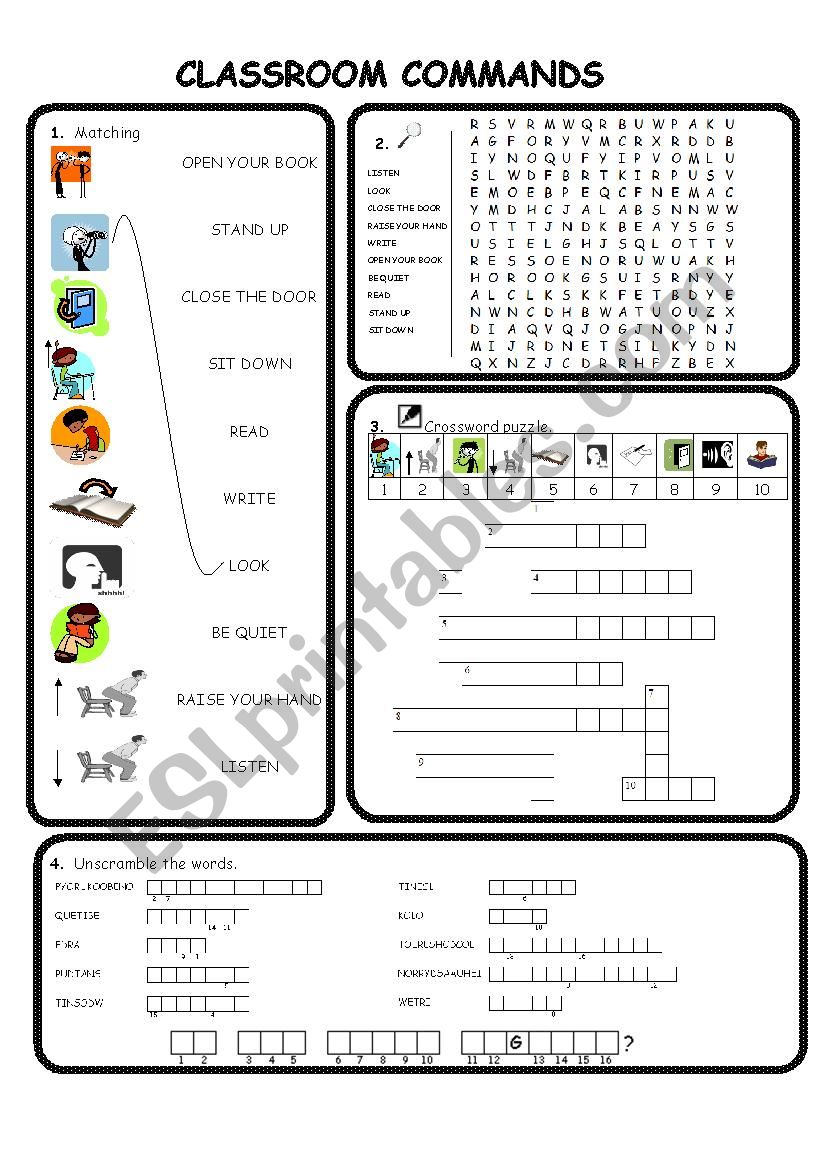 Classroom Commands worksheet