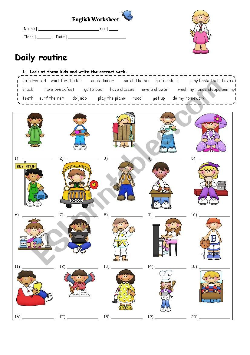 Daily routines worksheet