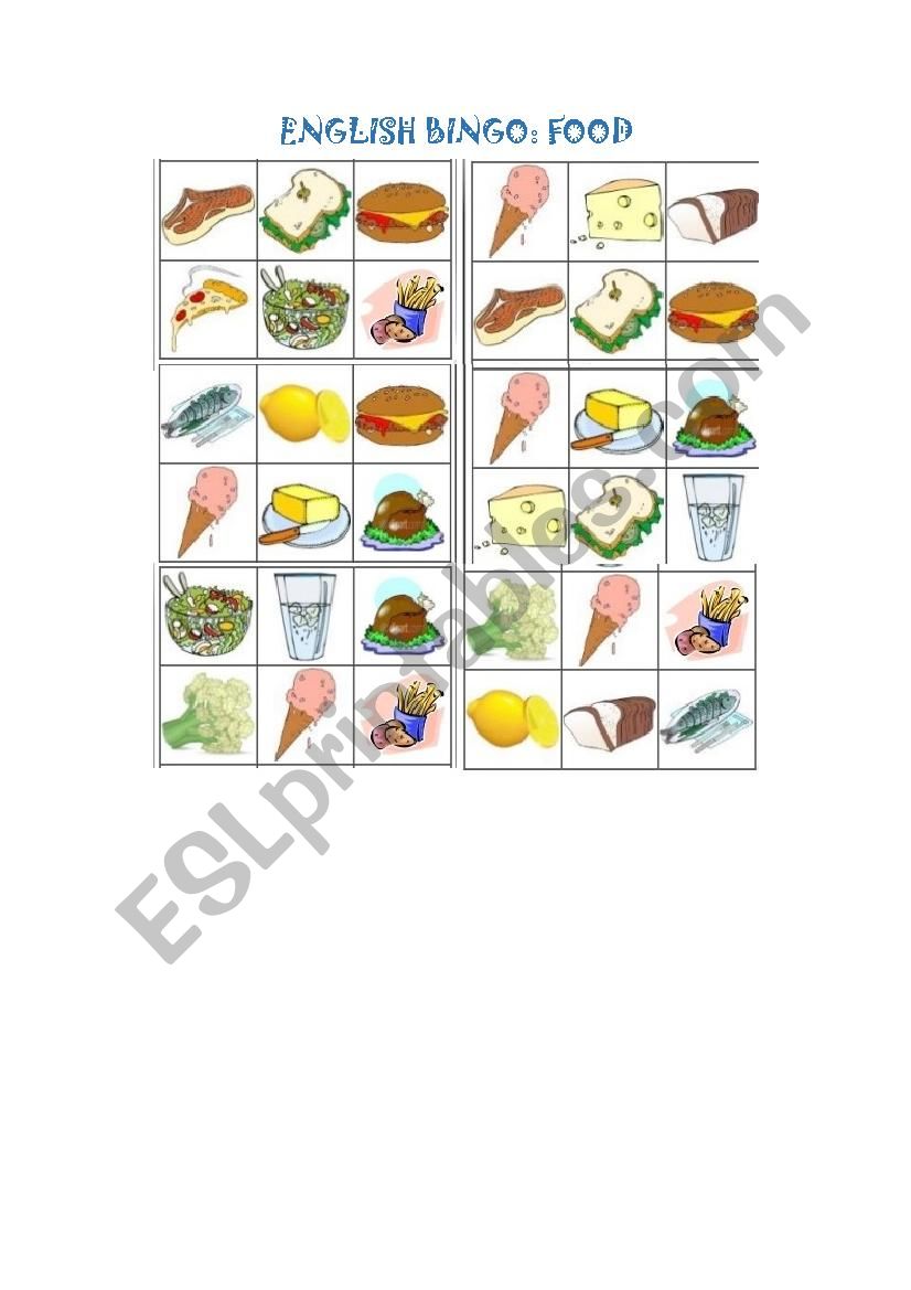 English bingo: food worksheet