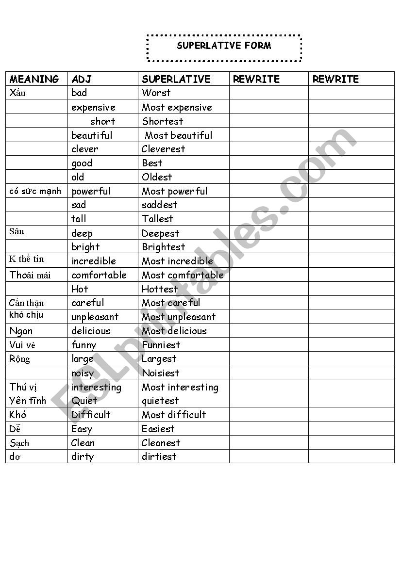 adjective worksheet