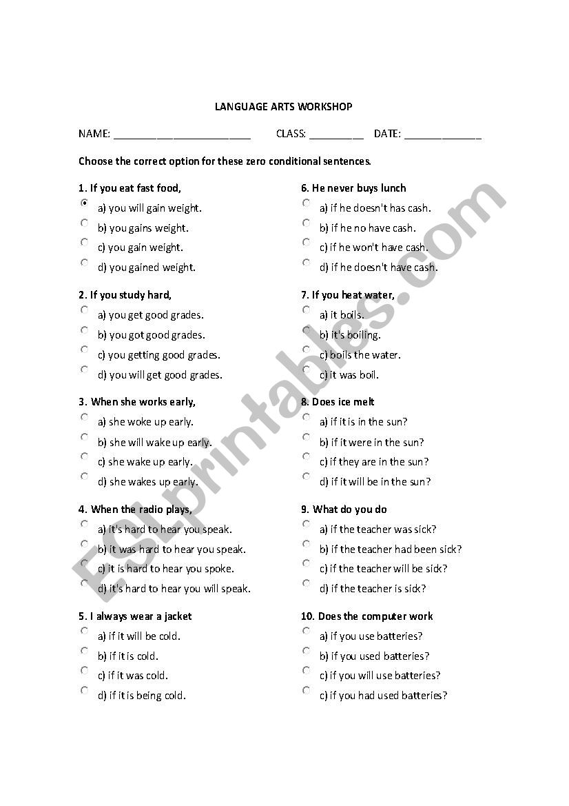 Zero Conditional Multiple Choice Workshop