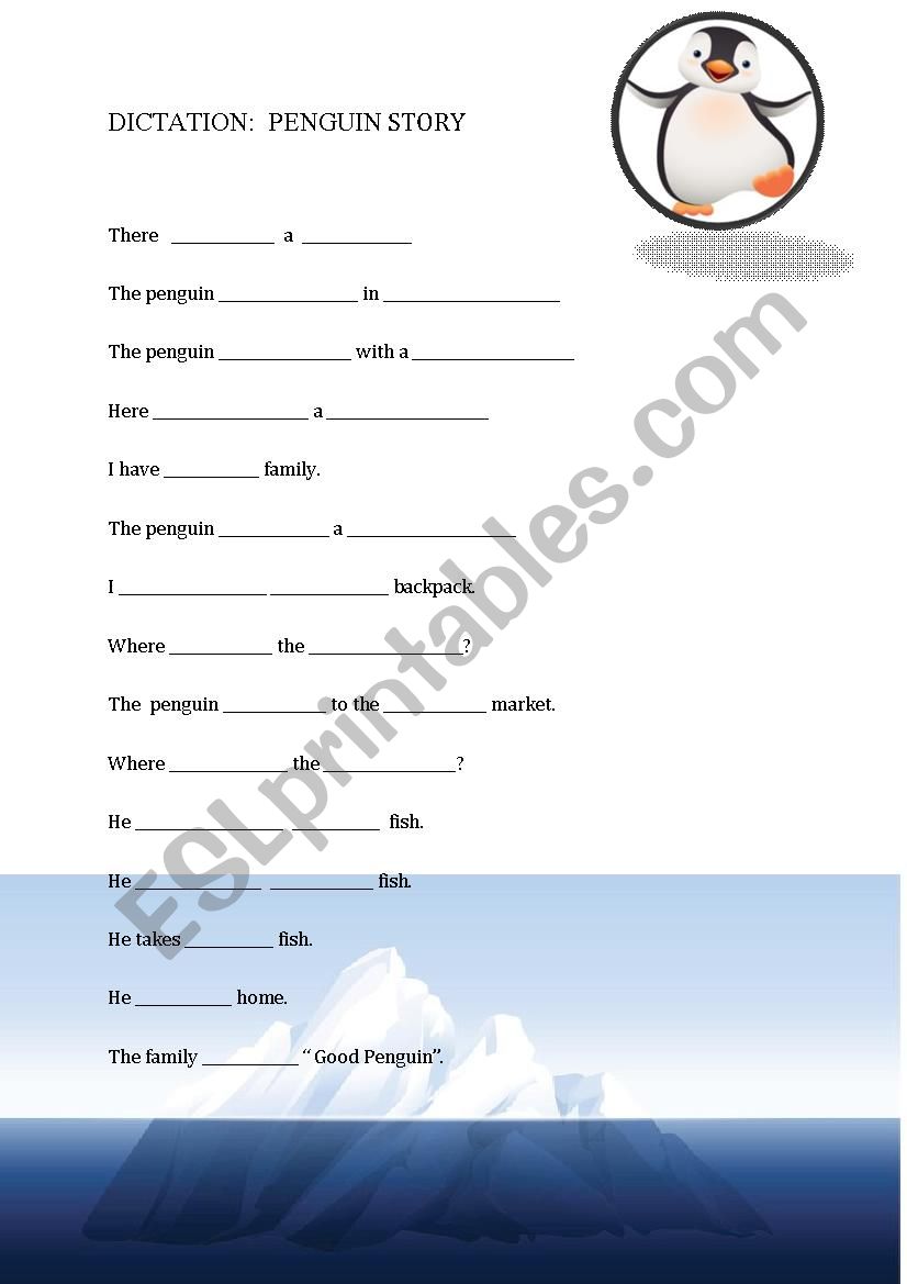 PENGUIN STORY (Dictation) worksheet