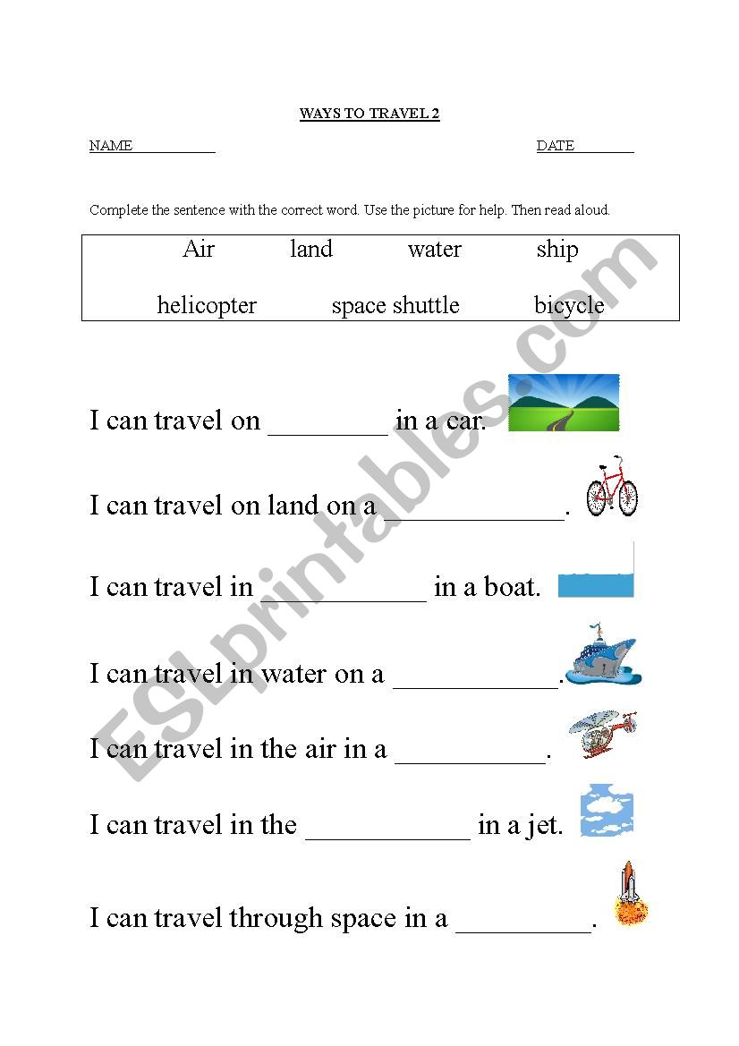 Ways To Travel worksheet