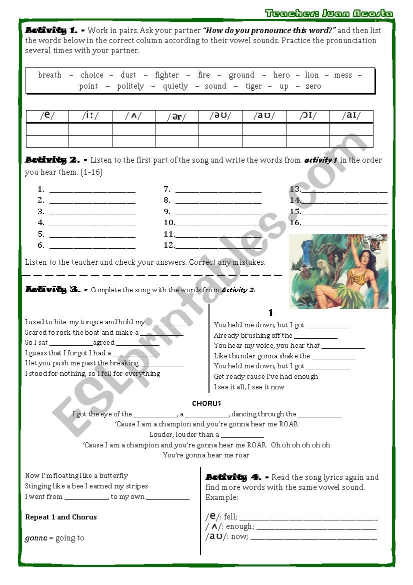 ROAR BY KATY PERRY worksheet