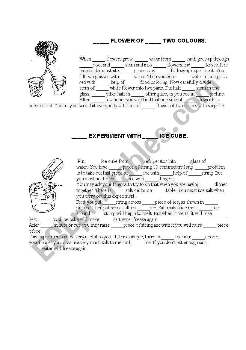 Two Experiments (Articles) worksheet
