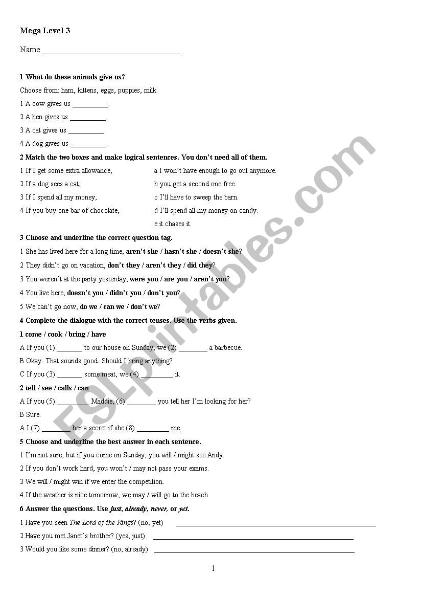 A quiz worksheet