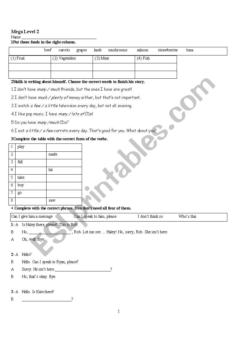 A quiz worksheet