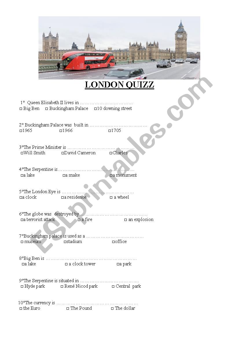 How well do you know London ? worksheet