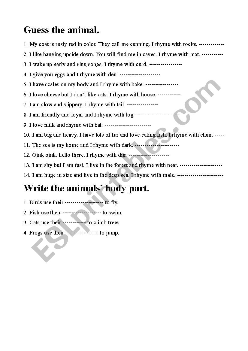 Guess the animal worksheet