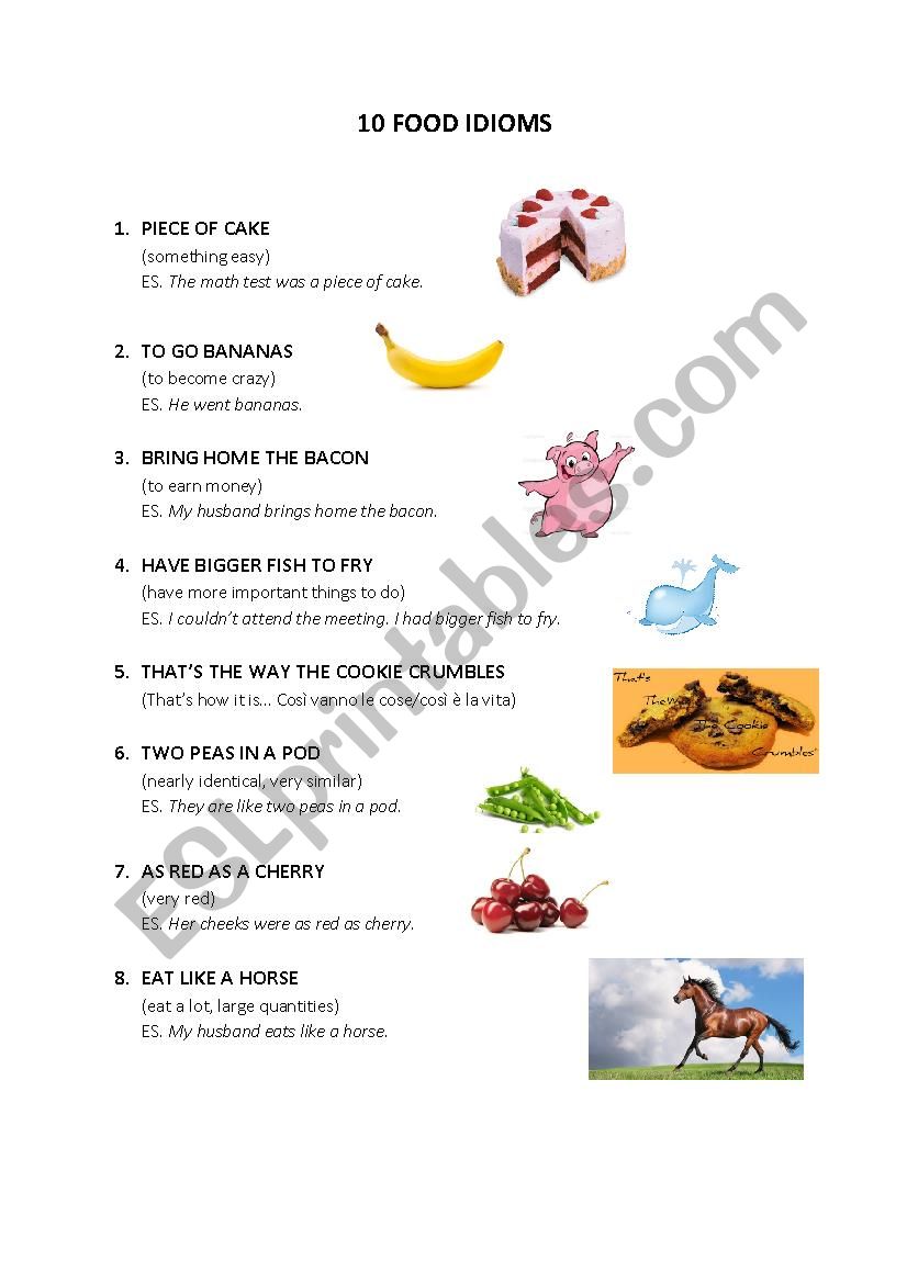 Idioms with food worksheet