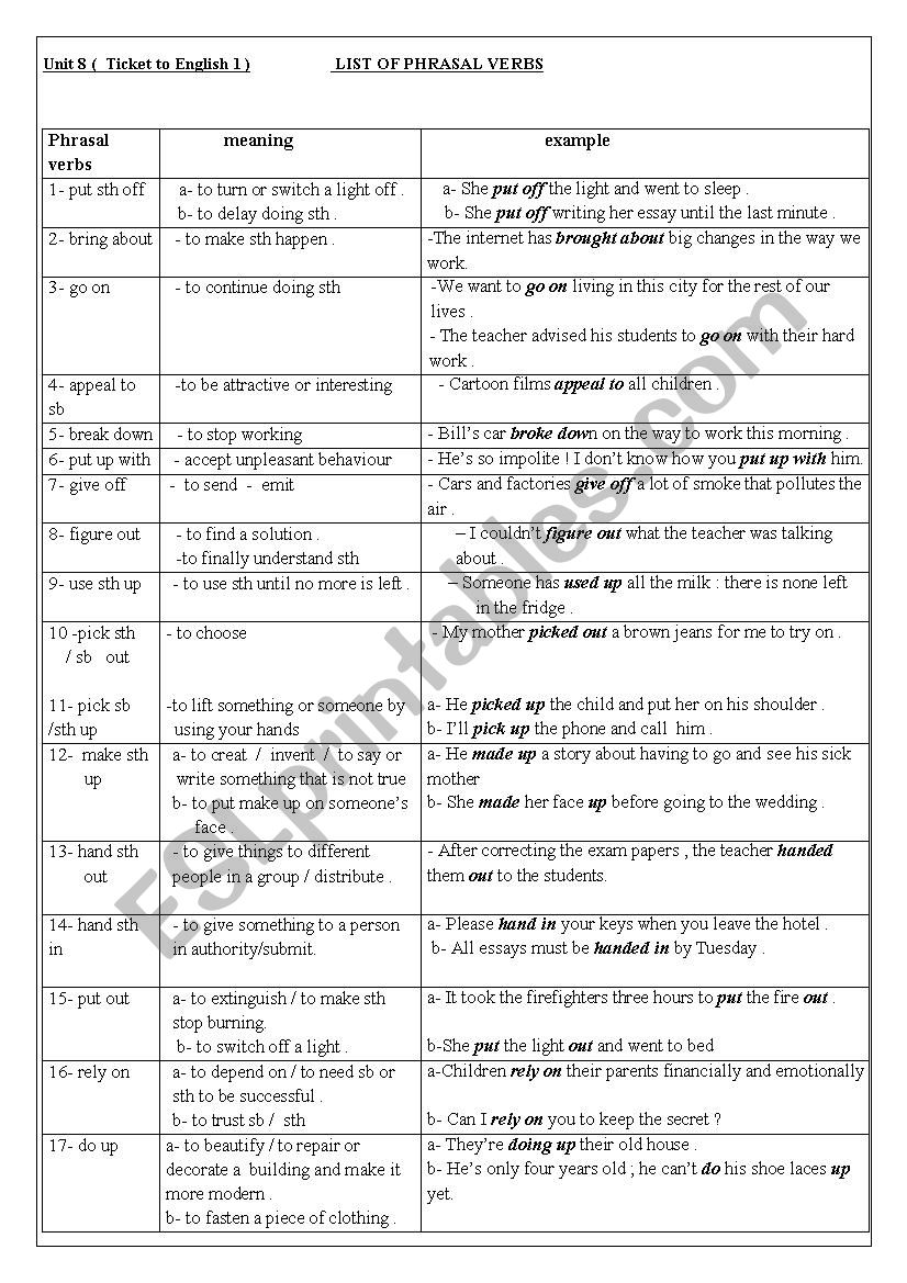 phrasal verbs worksheet