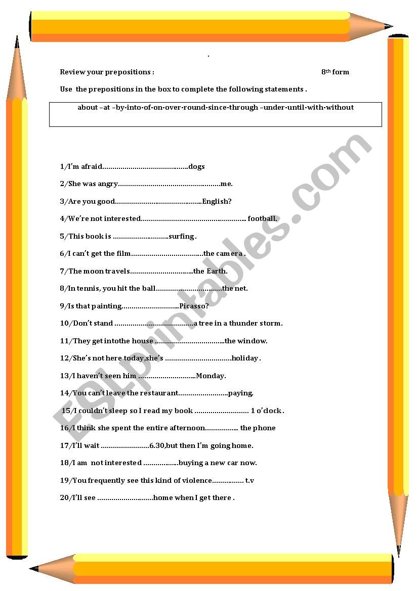 review your prepositions worksheet