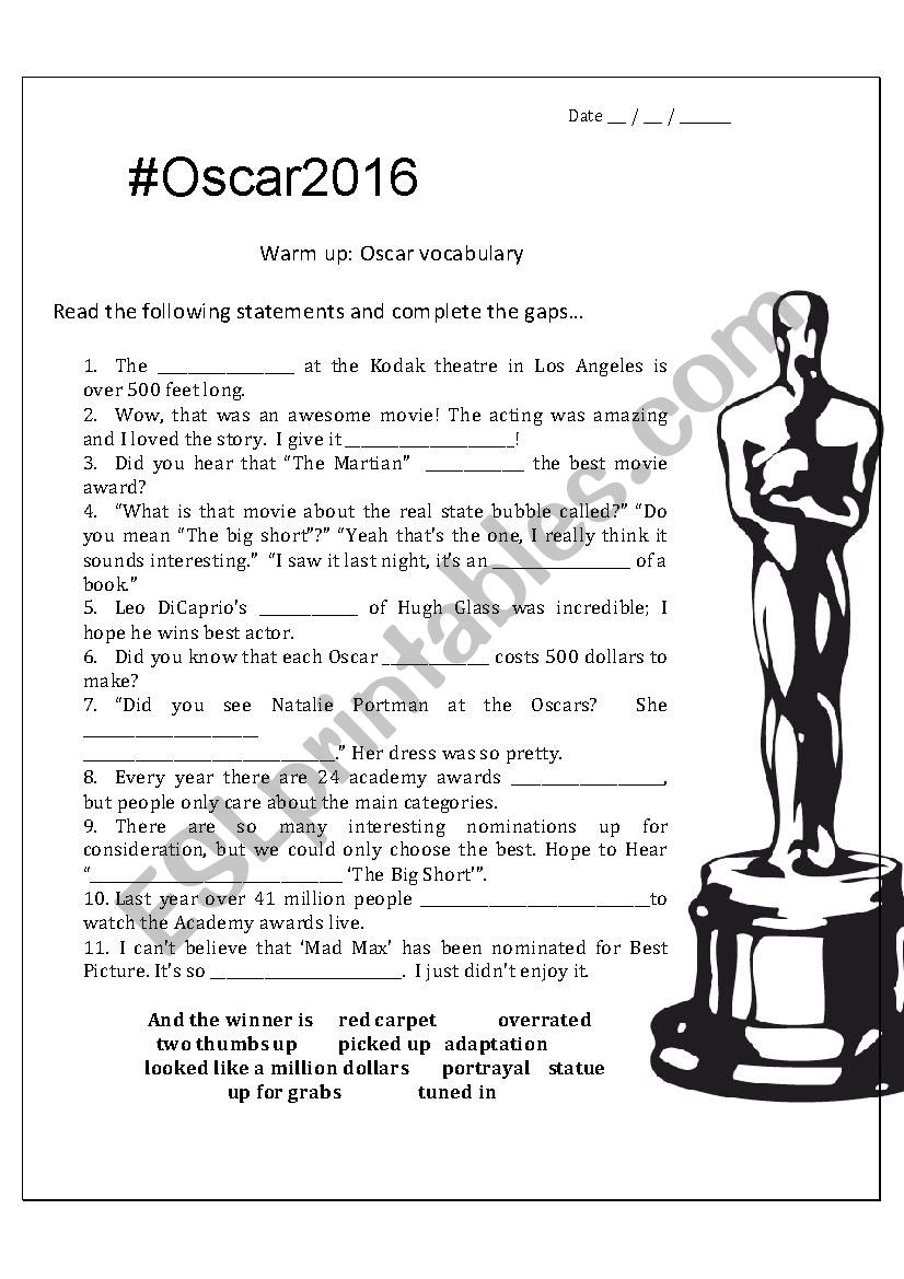 Oscar 2016 worksheet