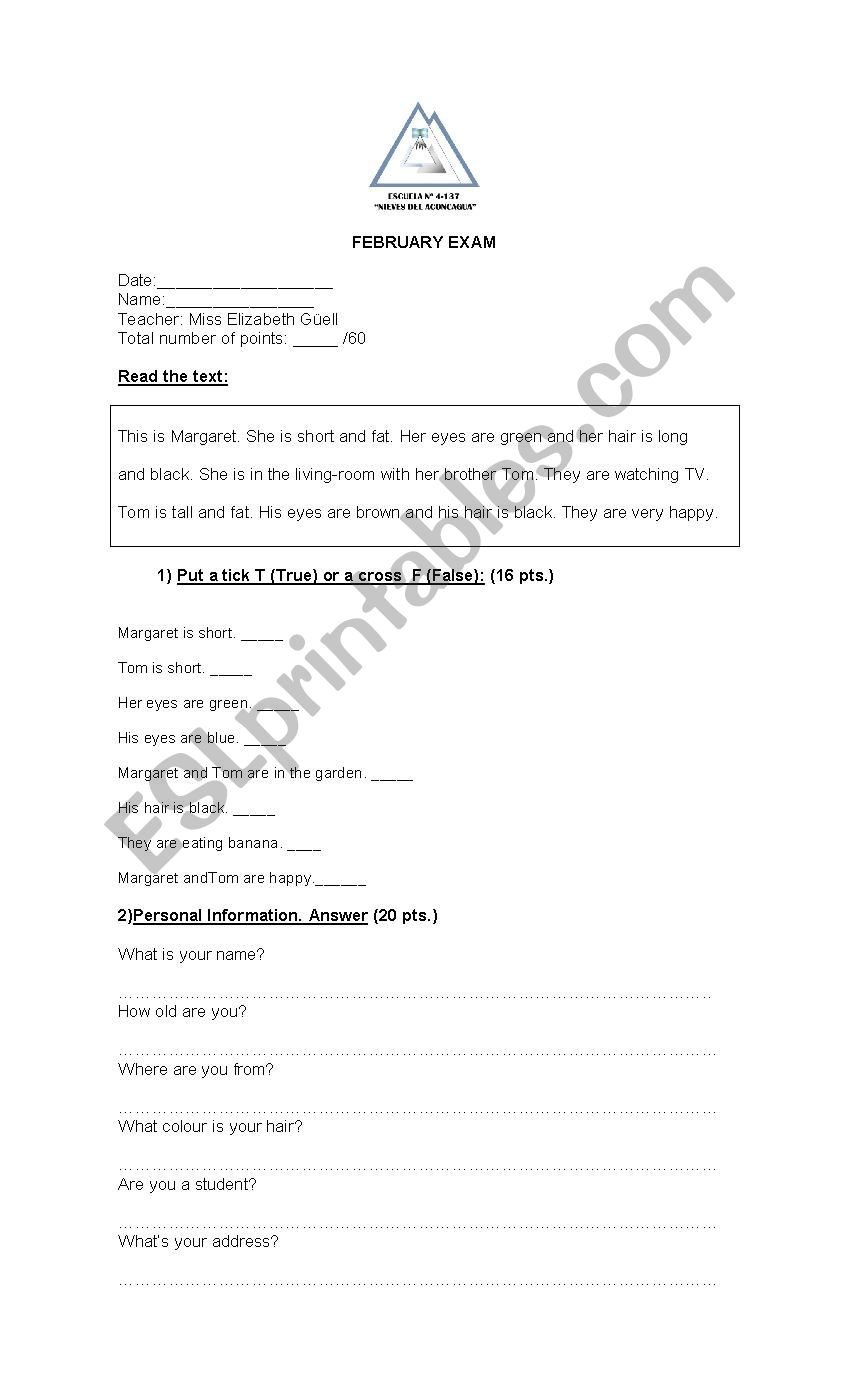 DIAGNOSTIC EXAM BEGINNERS worksheet