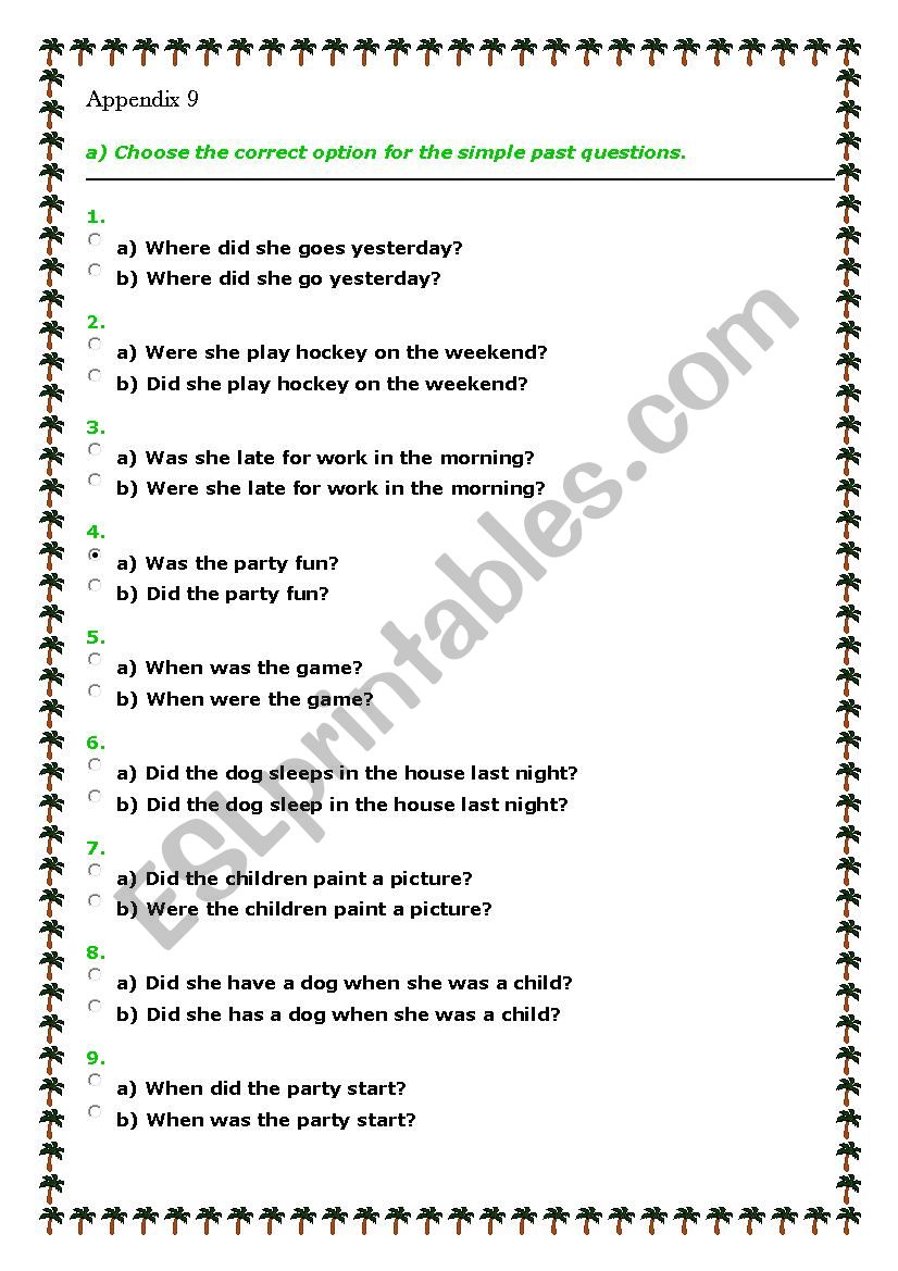 test simple past worksheet