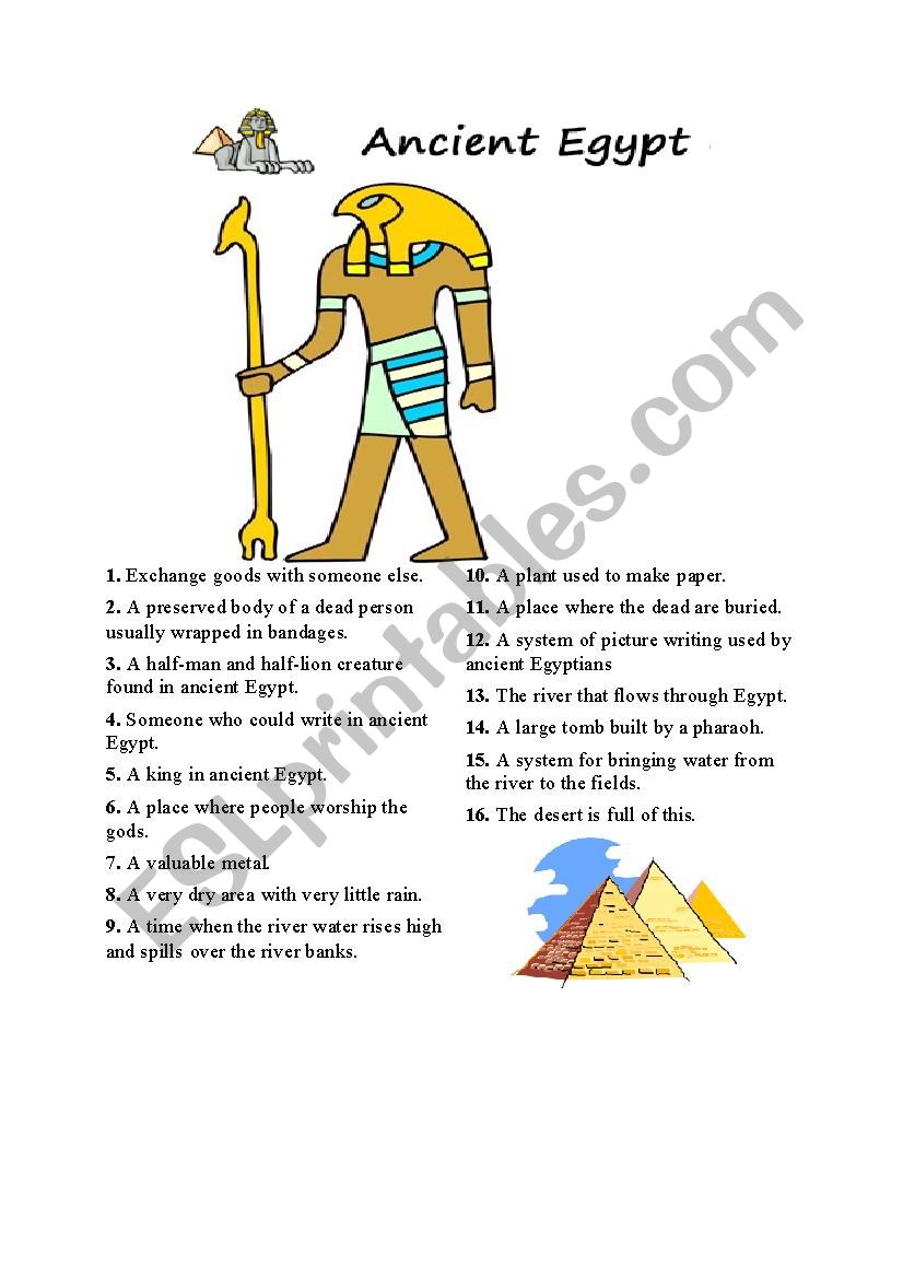 egyptian crossword puzzle worksheet