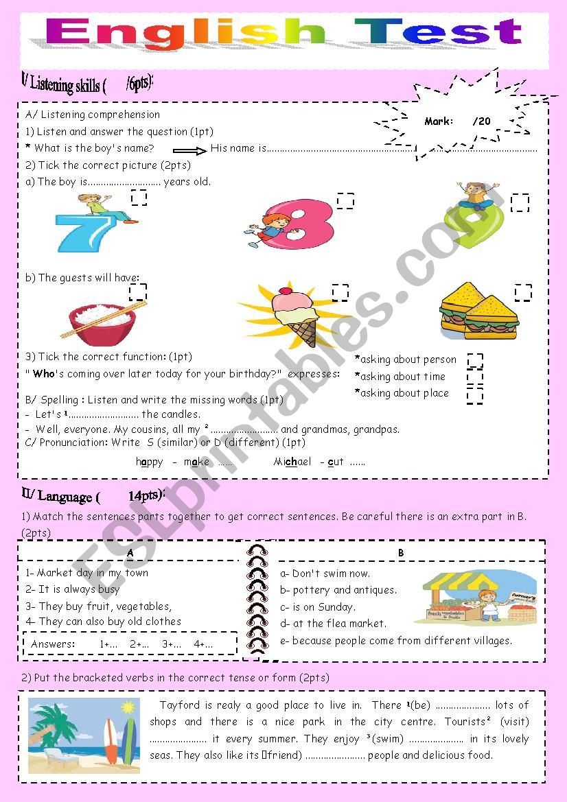 English Test worksheet