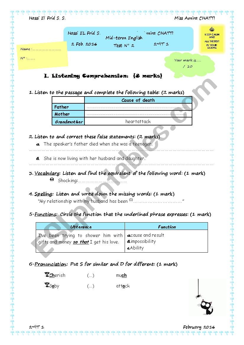 Mid-term test second form sc 2016