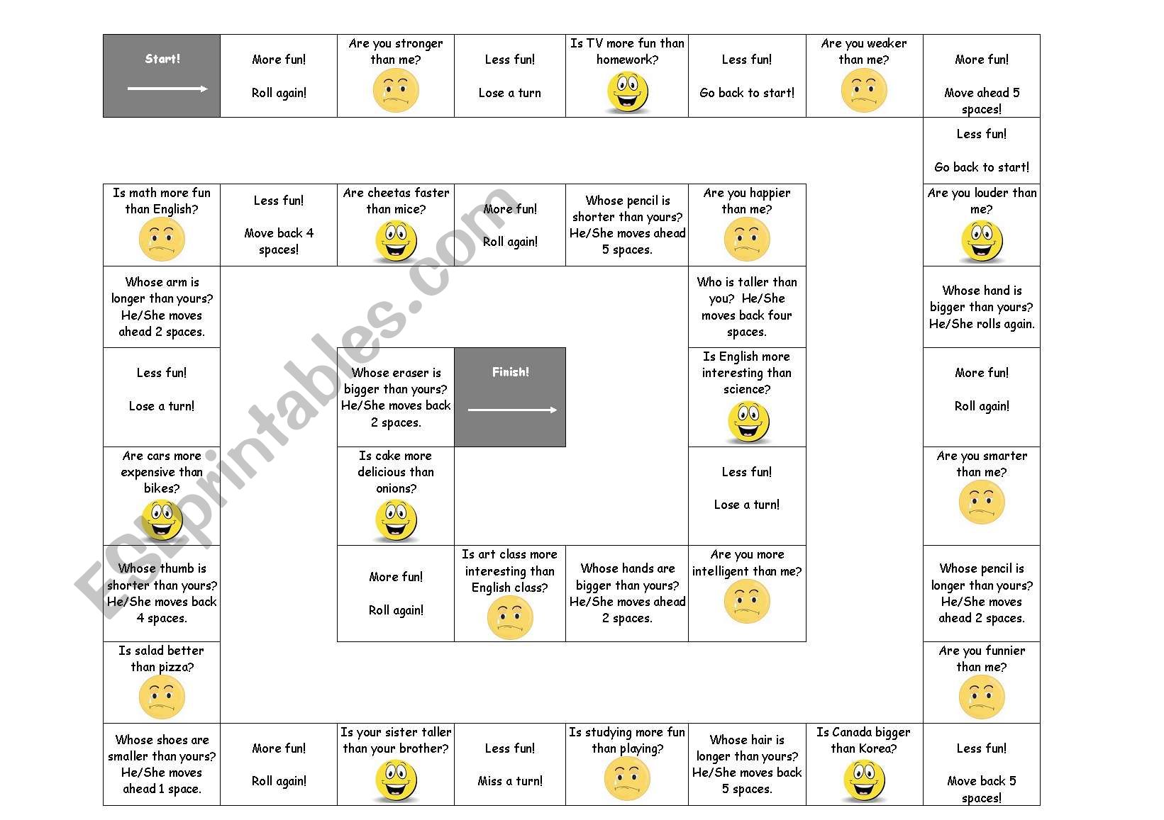 Comparisons Board Game worksheet