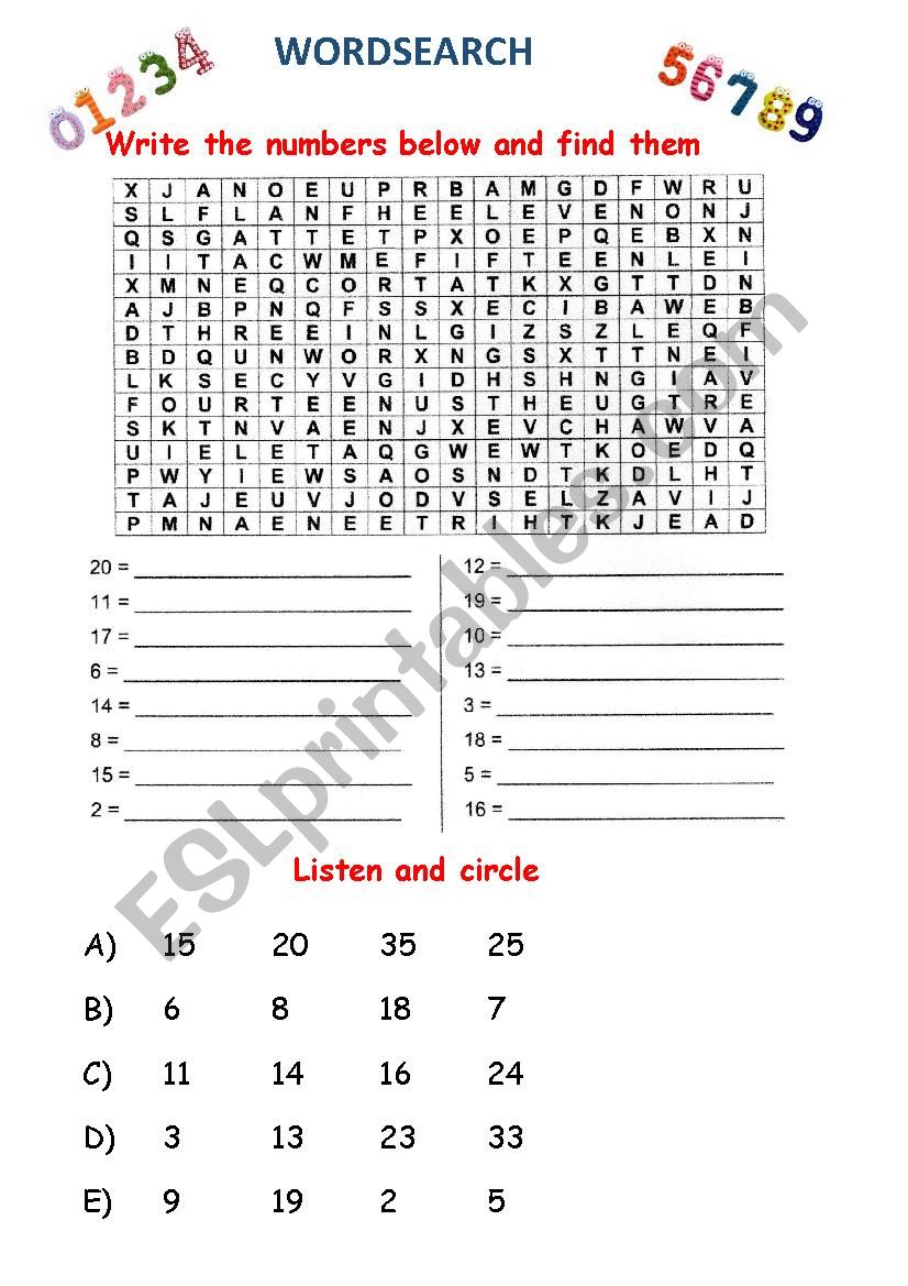 numbers 1 20 worksheet