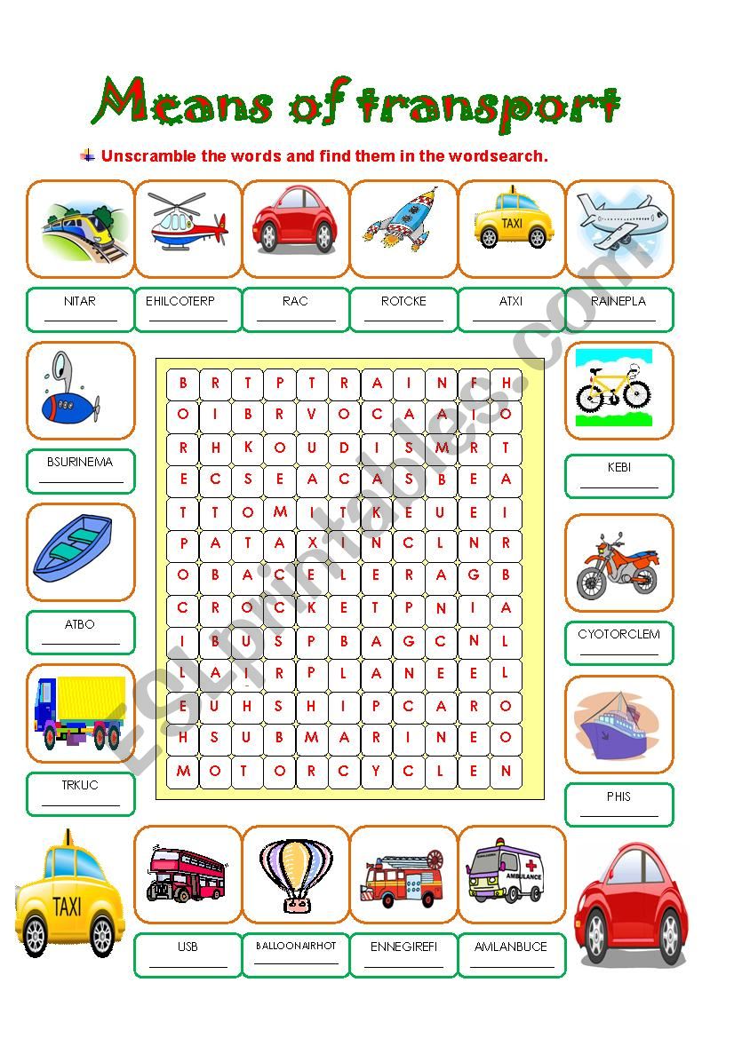 Means of transport worksheet