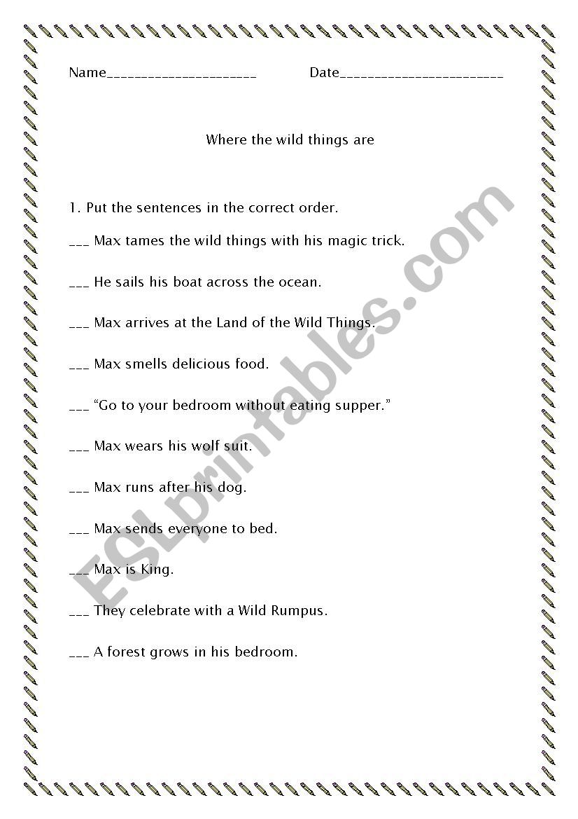 Where the Wild Things Are worksheet