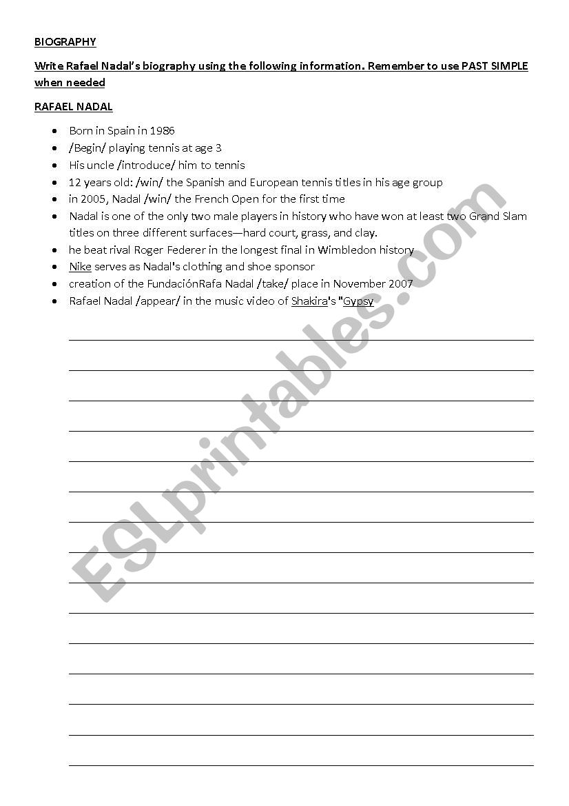 Biography - Rafael Nadal worksheet