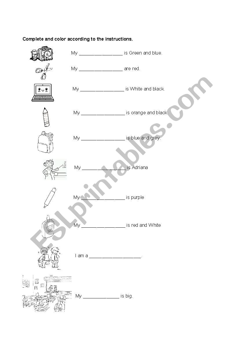 CLASSROOM OBJECTS  worksheet