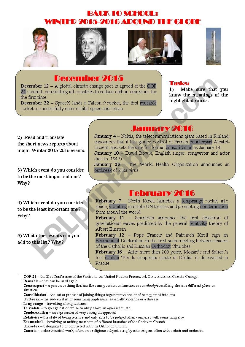 SPEAKING ACTIVITY: WINTER 2015-2016 AROUND THE GLOBE