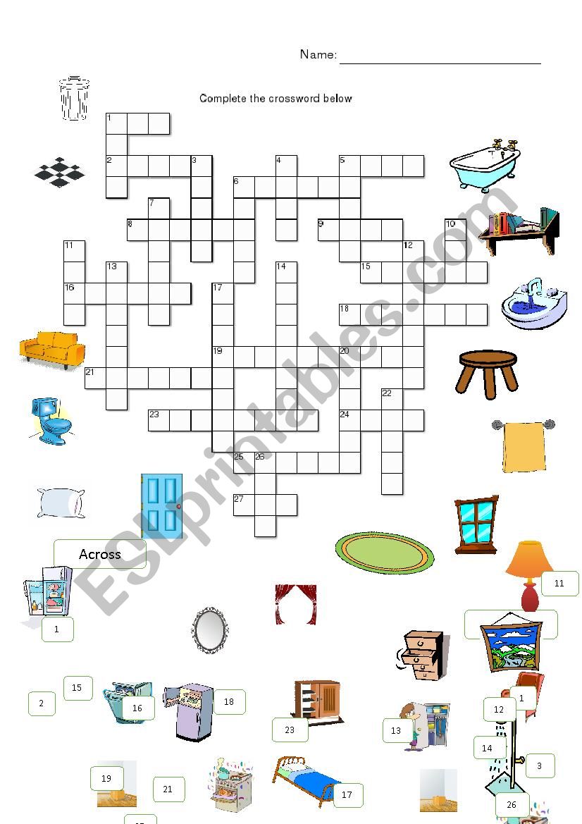 around the house crossword worksheet