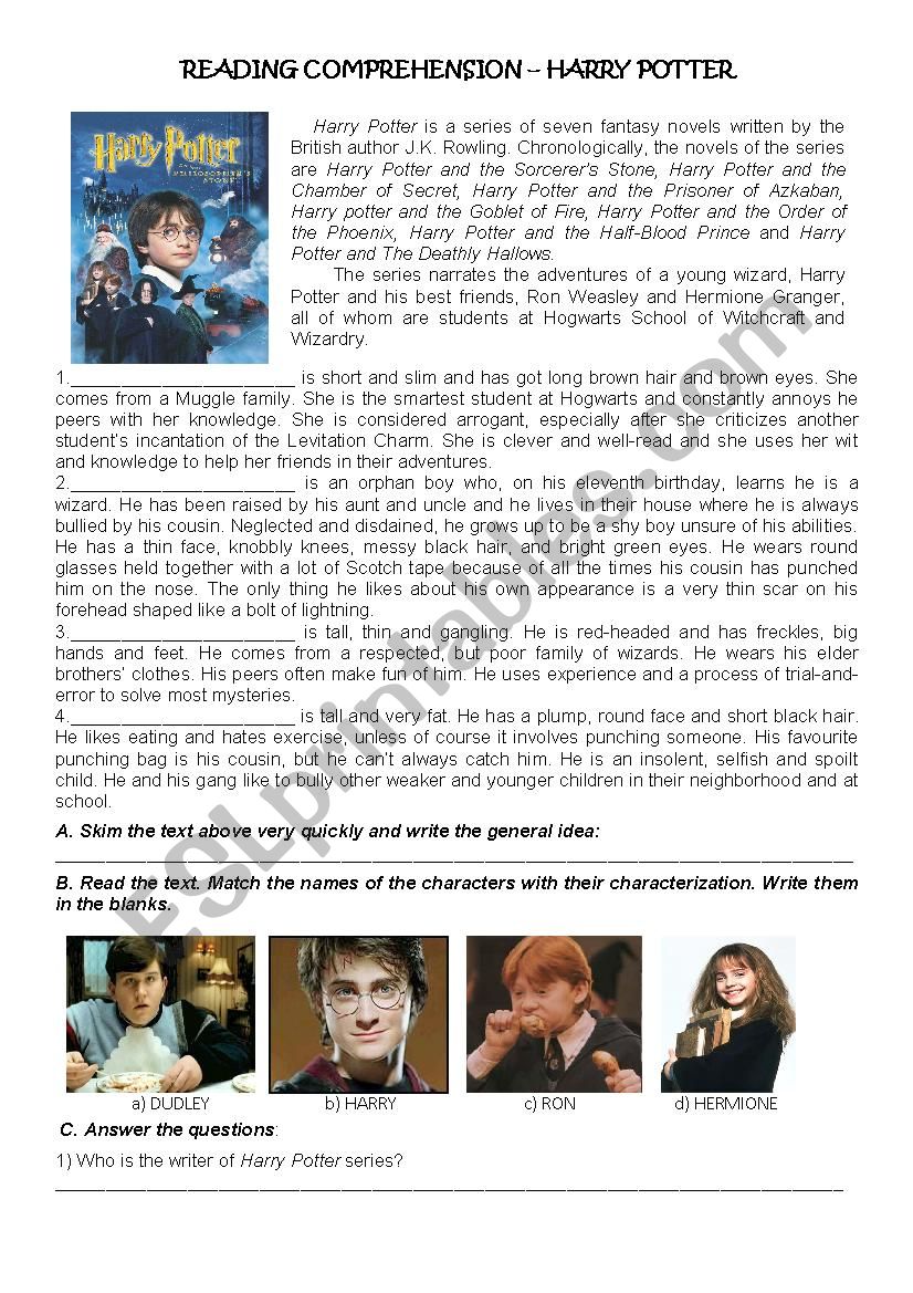 Harry Potter - reading comprehension