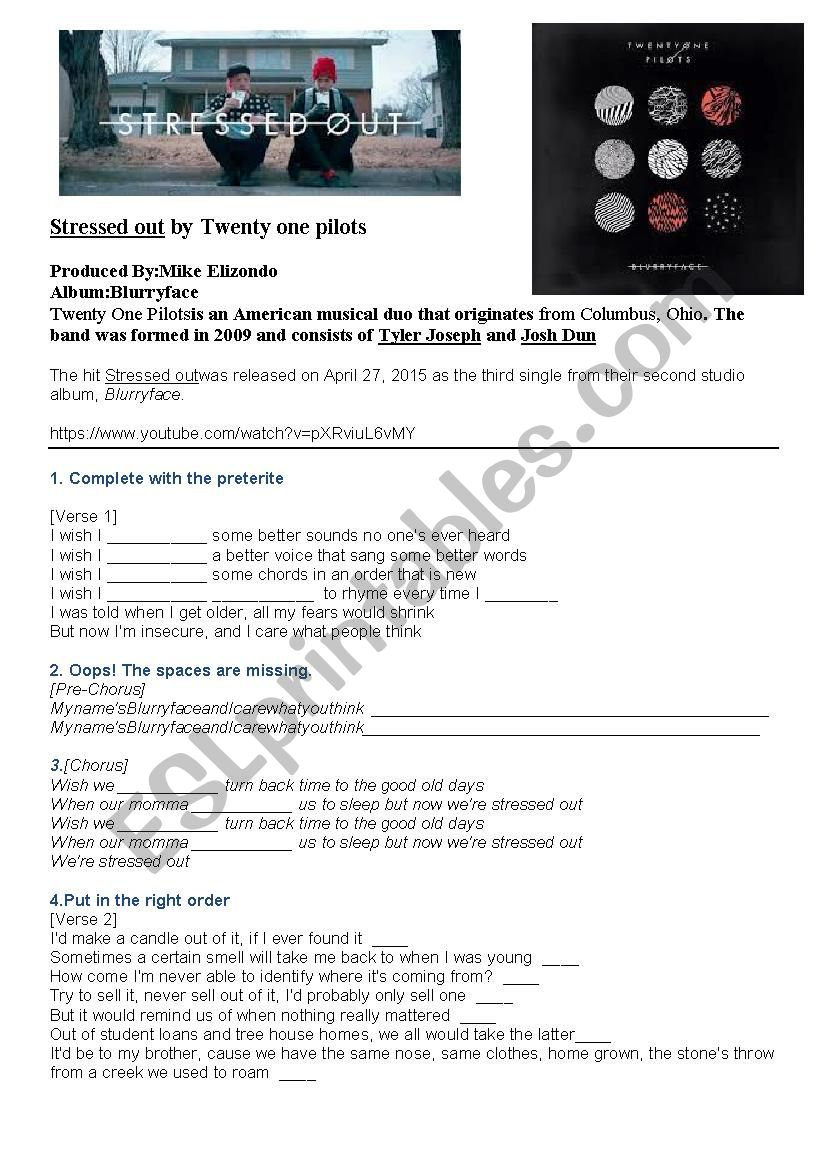 A SONG : STRESSED OUT worksheet