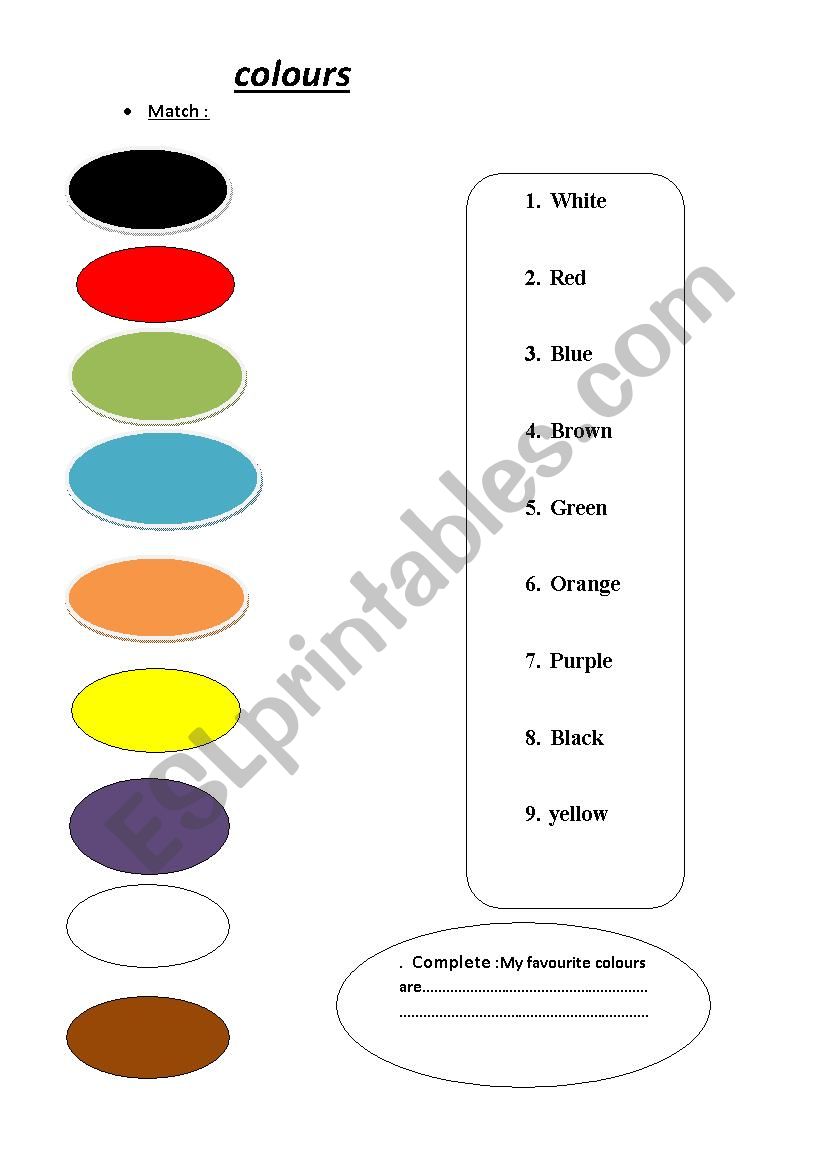 colours worksheet