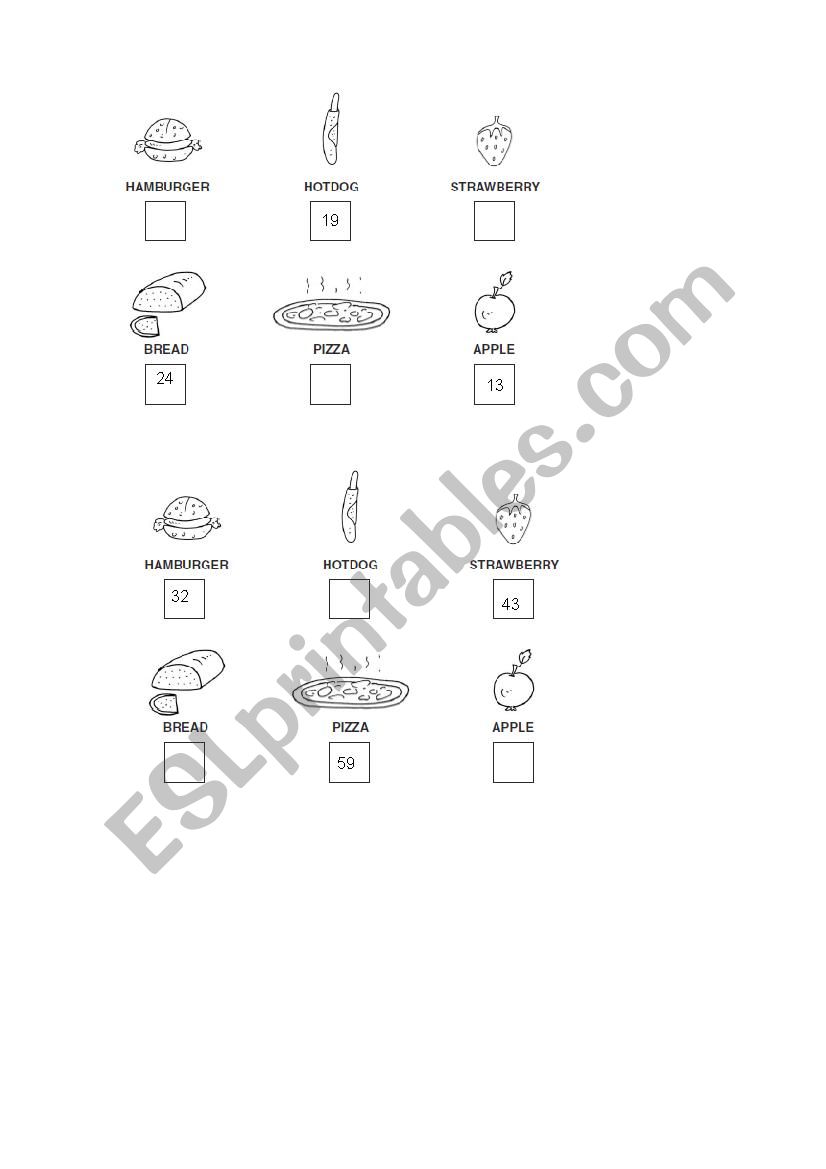 Piarwork food worksheet