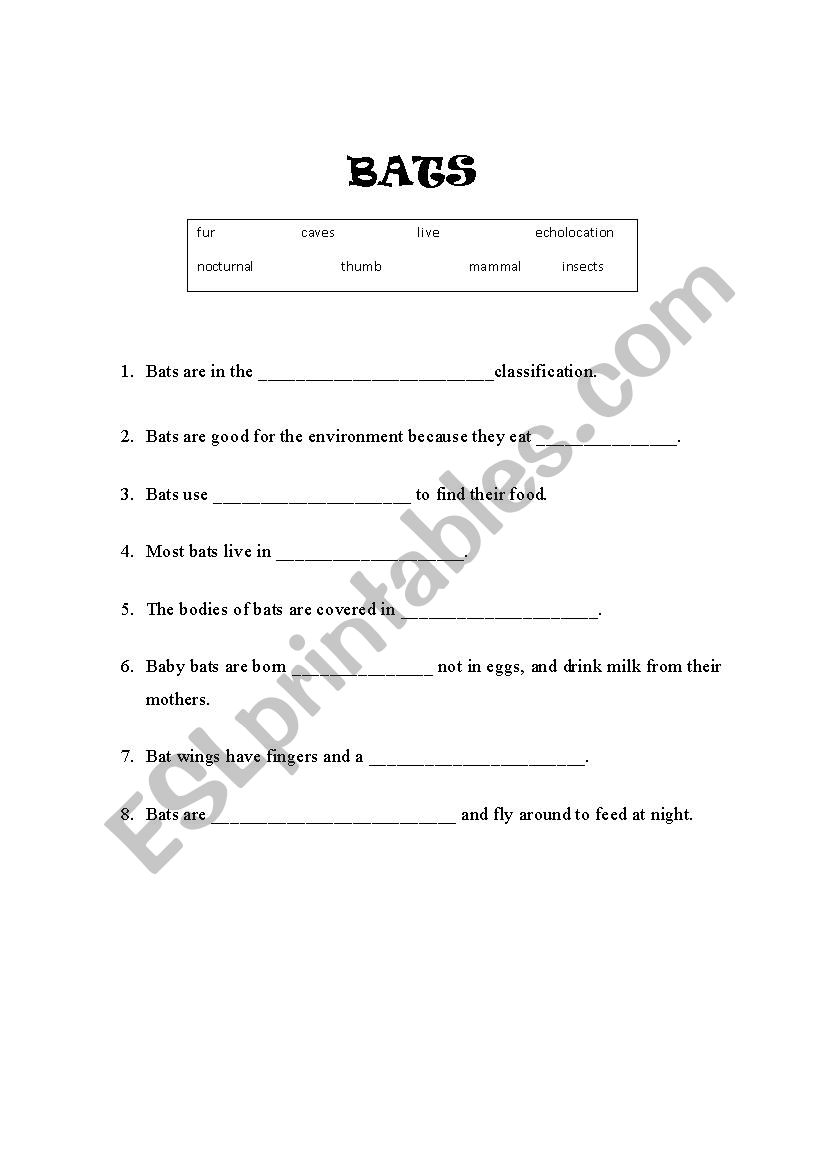 BATS worksheets worksheet