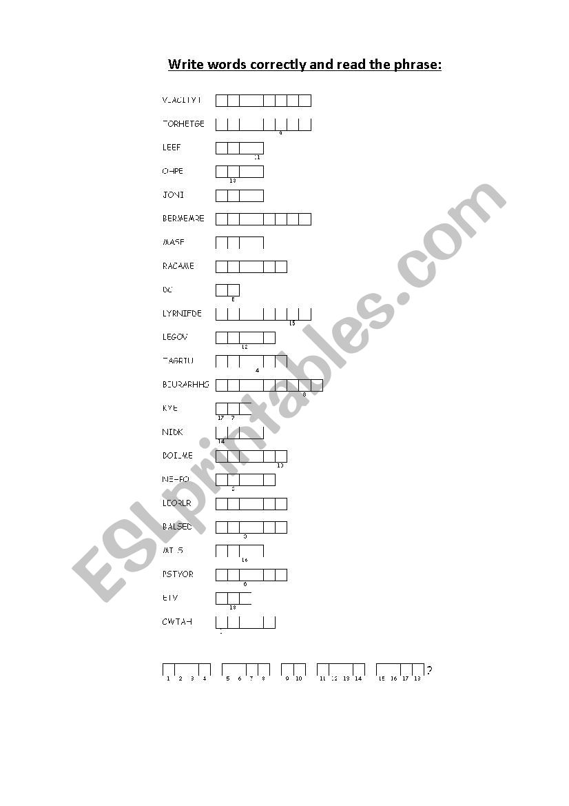 Double puzzle. Write words correctly and read the phrase (section 3) SPOTLIGHT 4 Starter Unit, Module 1 Unit 1