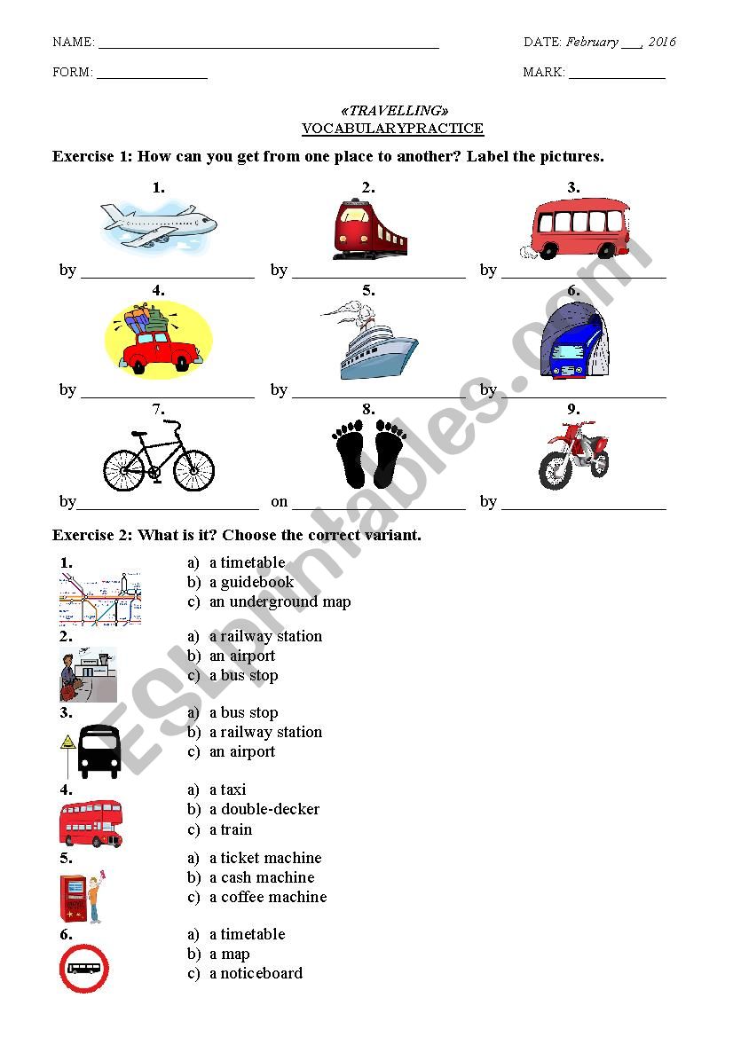 Travelling (Vocabulary & Grammar Practice)