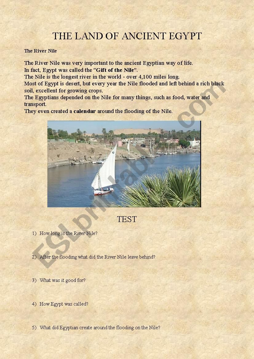 The land of Ancient Egypt worksheet