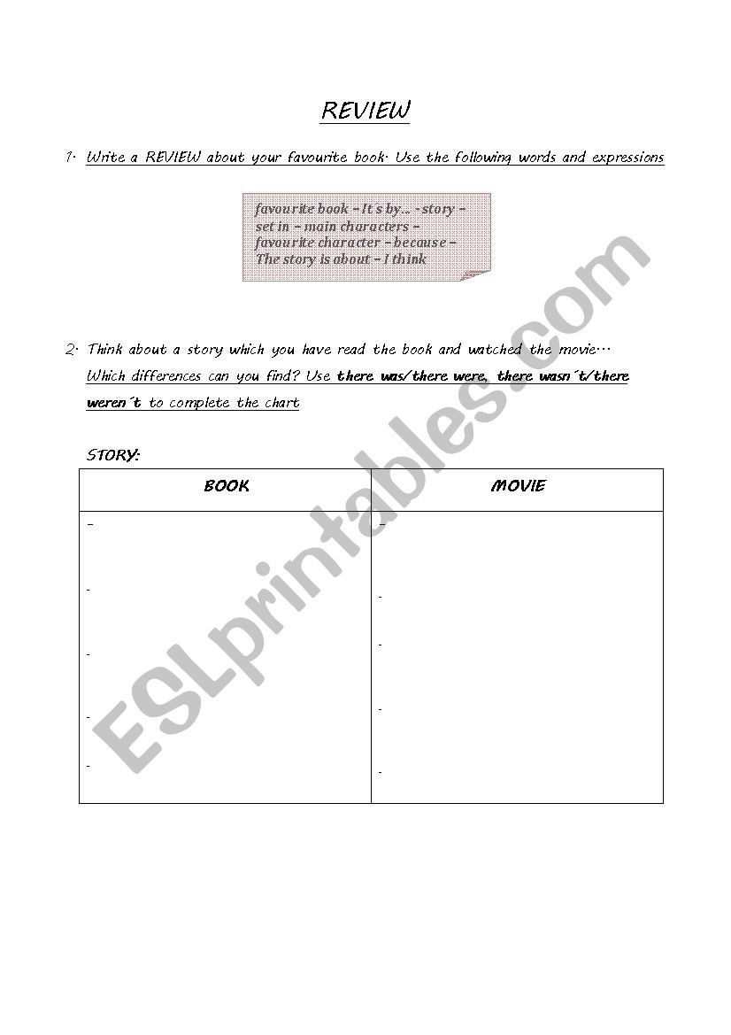 YOUR FAVOURITE BOOK worksheet