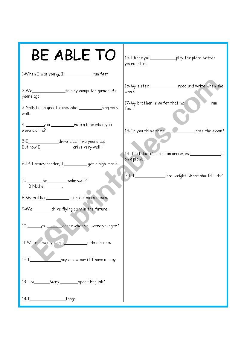 be able to worksheet