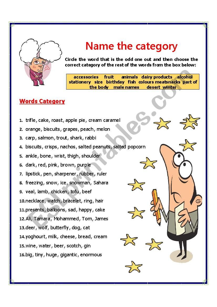 Name the Category worksheet