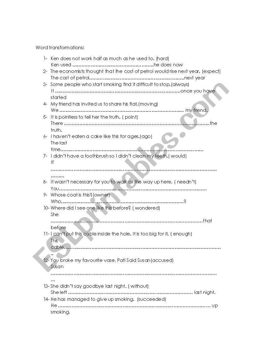 Word transformations // paraphrasing!!!! First Certificate