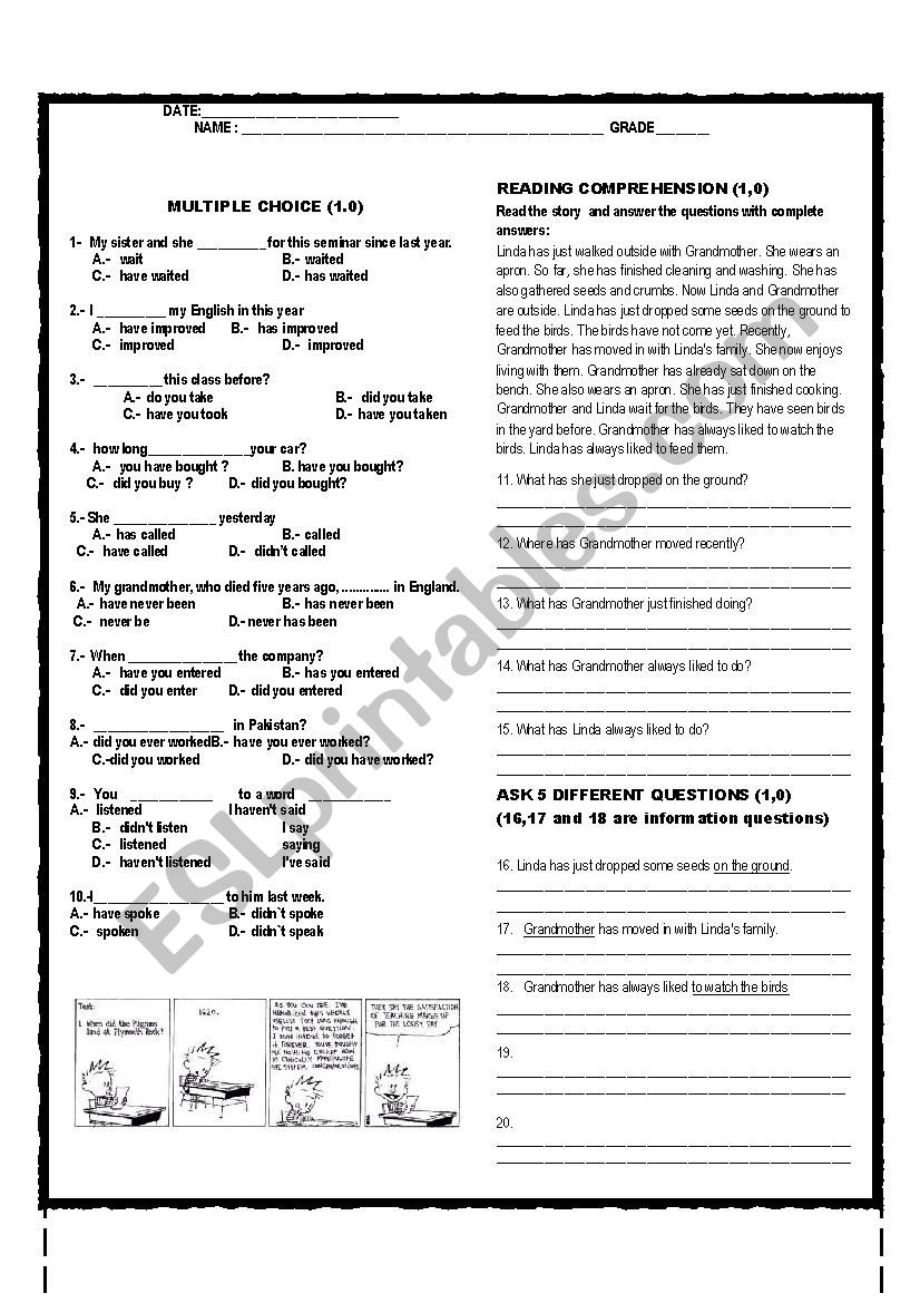 presen perfect past simple multiple choice