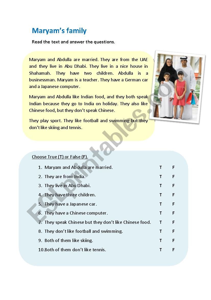 maryams family worksheet