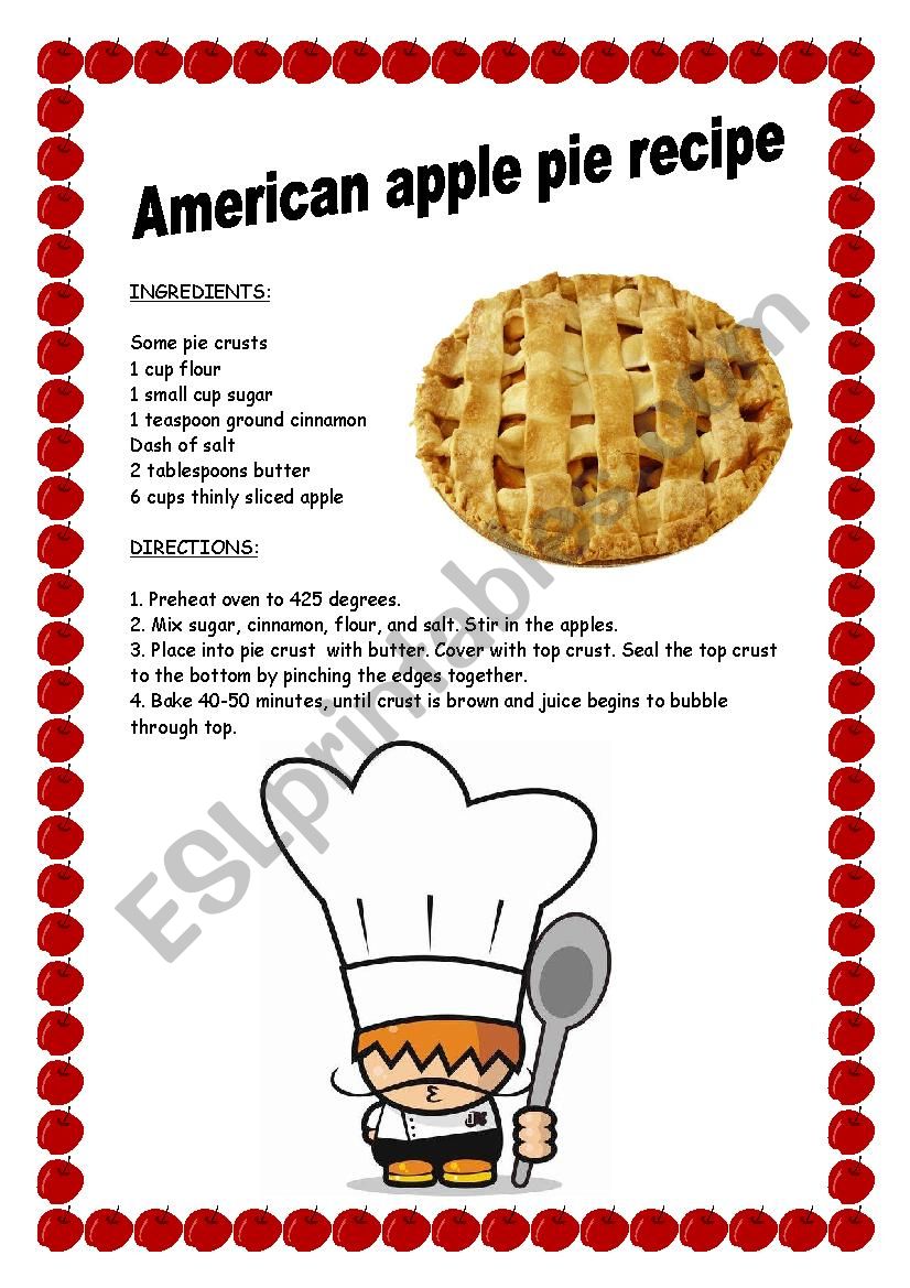 AMERICAN APPLE PIE RECIPE worksheet